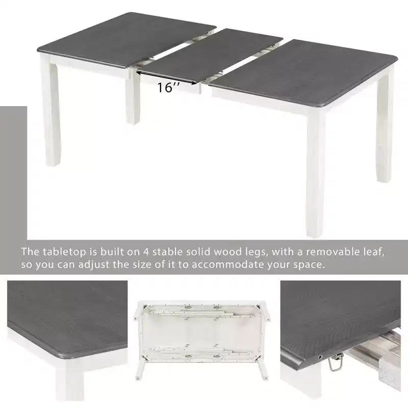Farmhouse Extendable Dining Table Set for 6, Rectangular Table and 6 Upholstered Chairs