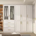 Famapy Luxe White Modular Wardrobe Armoire with Gold Hardware: Panelled Doors + Mixed-Door Design  Elegant Custom Closet for Bedrooms