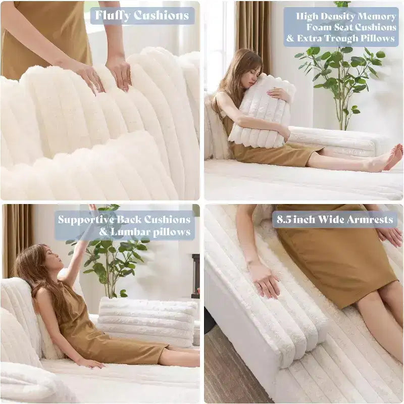 AMERLIFE 93 dubbele chaise longue voor twee personen, diepe Cloud-bank met lendekussens en brede armleuningen, eenvoudige montage, imitatiebont