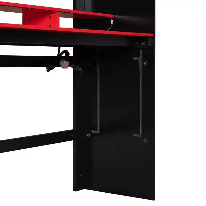 Letto a soppalco Luxystar matrimoniale con scrivania regolabile illuminata, guardaroba aperto e libreria