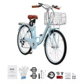 VEVOR Cruiser Bike, 7-Speed, 26-Inch Light Blue Beach Cruiser Bike with Large Capacity Basket and Rear Rack, Secure & Sturdy Cruiser Bike,Light Blue