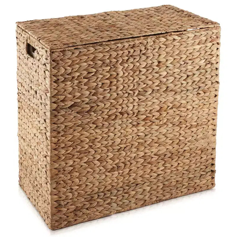 Casafield 2-Section Laundry Hamper with Lid and Removable Liner Bags, Woven Water Hyacinth Laundry Basket Sorter for Clothes