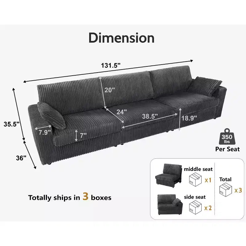 Canapé sectionnel modulaire en velours côtelé Dyonery avec housses lavables