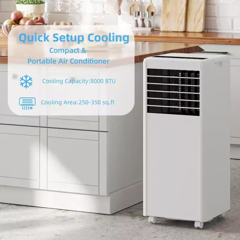 8K BTU Portable Air Conditioner - 3-in-1 Cooling, Dehumidifier & Fan for 350 Sq Ft with Sleep Mode & 1-Year Warranty