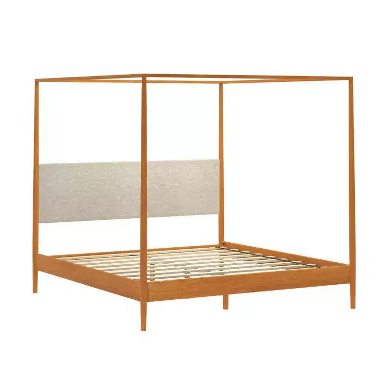 Letto king-size a baldacchino Harbor con testiera imbottita, biondo/Caffè svizzero (MD2411-01)