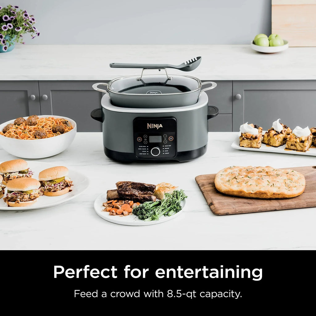 8.5 Quart Multi-Cooker, with 8-in-1 Slow Cooker, Dutch Oven, Steamer, Glass Lid, Integrated Spoon, Oven Safe Pot to 500F
