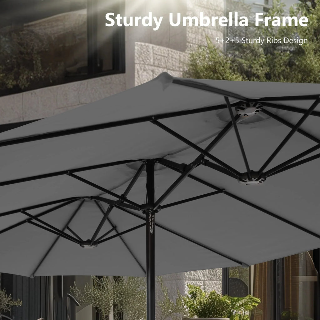 MAISON ARTS dubbele parasol voor terras, 15 ft, extra groot, tweepersoons, inclusief voet