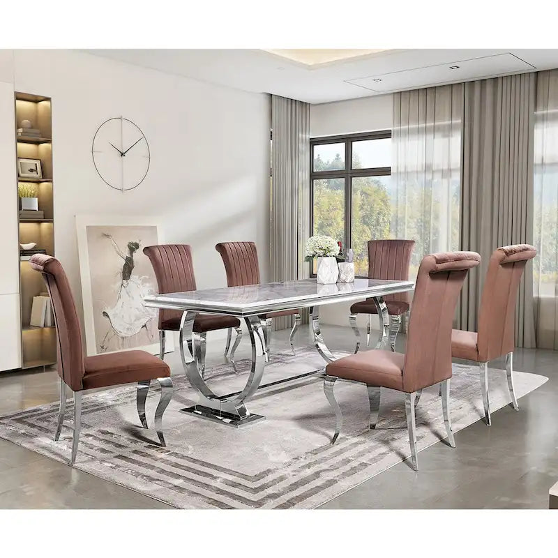 Tavolo da pranzo moderno con base a U in metallo in acciaio inossidabile