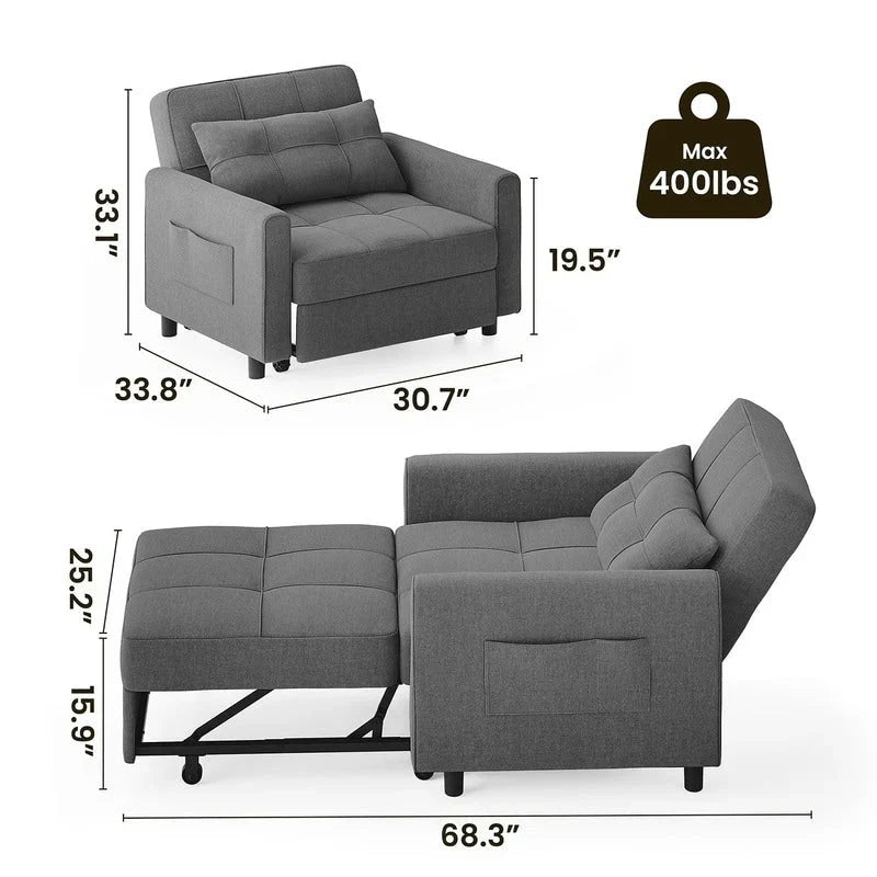 3-in-1-Schlafsofa mit verstellbarer Rückenlehne, ausziehbarer Sessel, umwandelbares Klappbett fürs Wohnzimmer