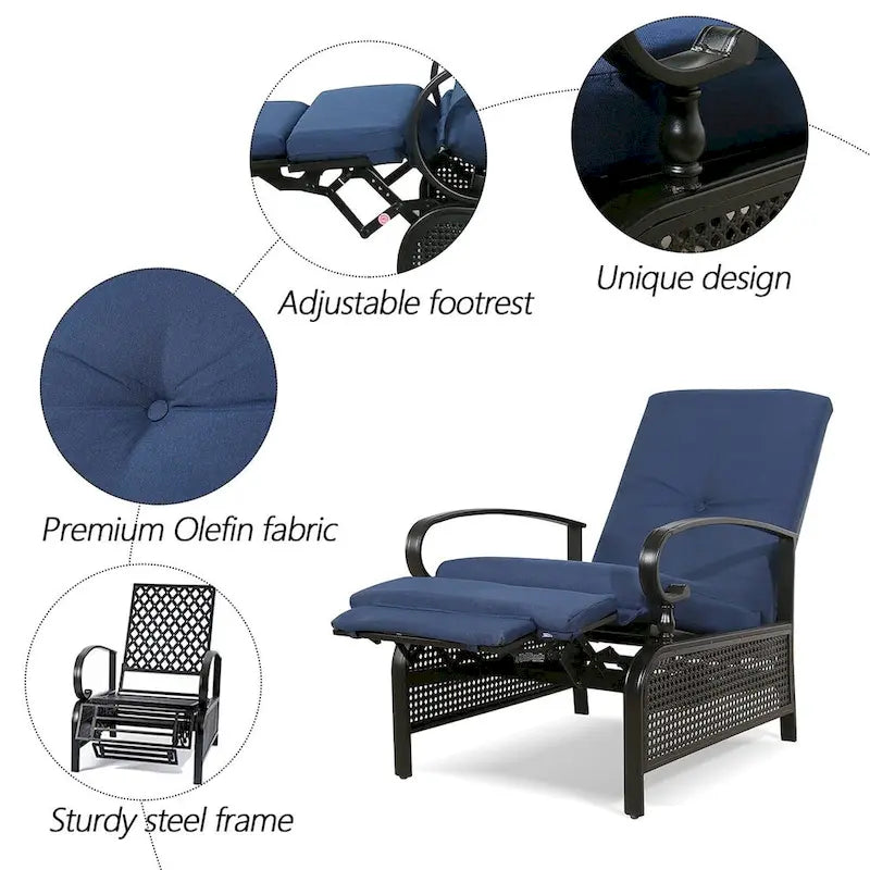 Verstellbarer Relaxsessel für Terrasse, Lounge-Sofa mit Kissen – 38 (T) × 26,5 (B) × 38,5 (H) Zoll