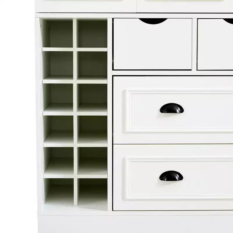 Despensa de cocina independiente Whisen de 71'' de altura, armario grande de almacenamiento para comedor con aparador, 4 puertas plegables, estantes y botelleros