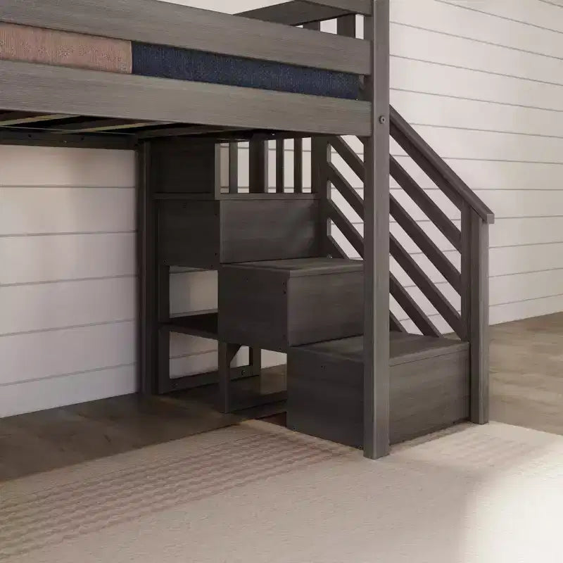 Letto basso rialzato singolo per bambini con scivolo e scaletta, in legno massello, 14 sponde di sicurezza, portata di 400 lb