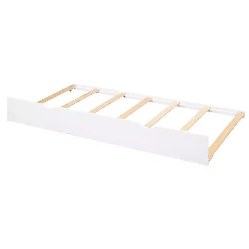 Eenpersoons platformbed met opbergruimte, uitschuifbed, boekenkasthoofdbord en oplaadstation, houten bedframe met planken en laden