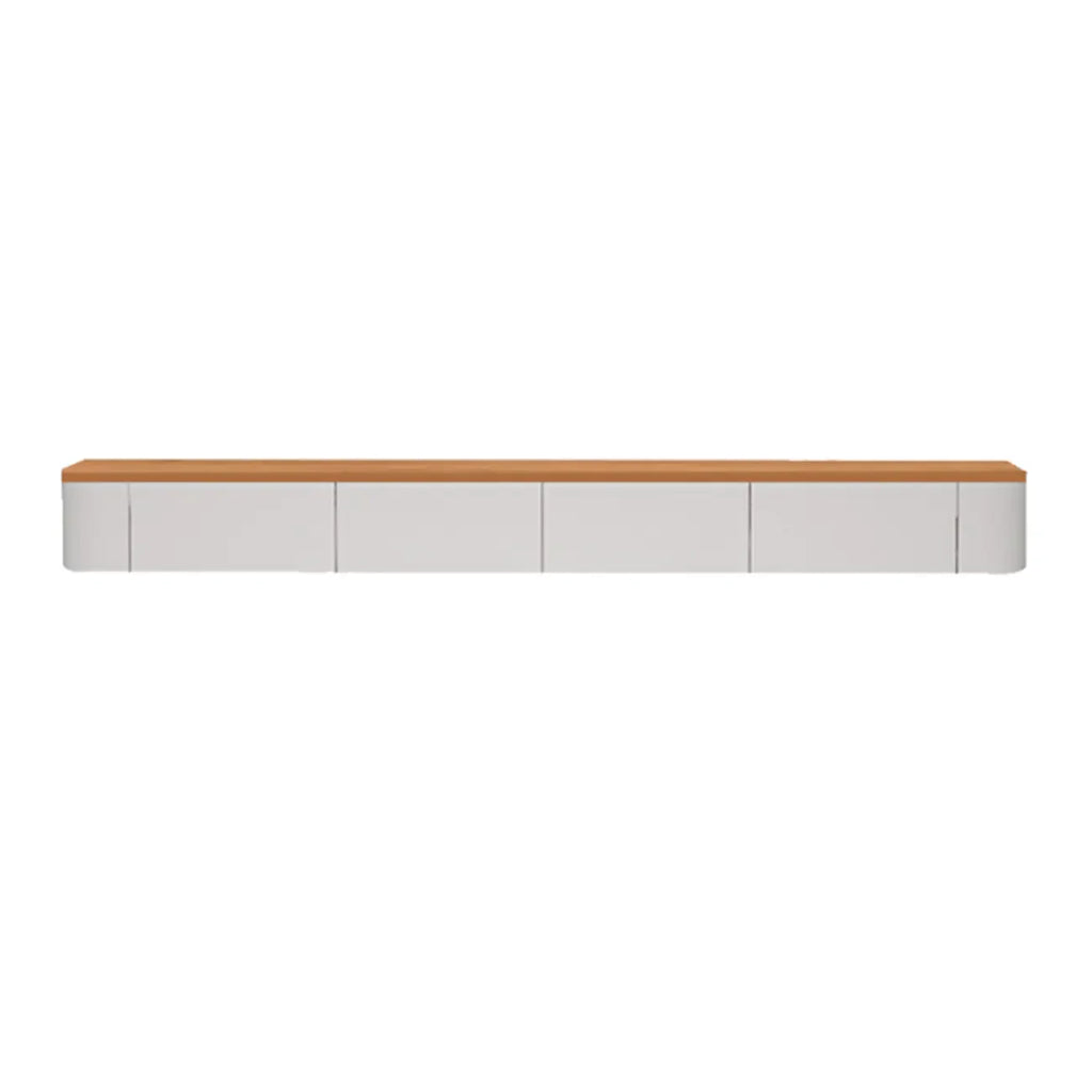 Meuble TV suspendu contemporain, long et blanc, en bois, avec tiroirs