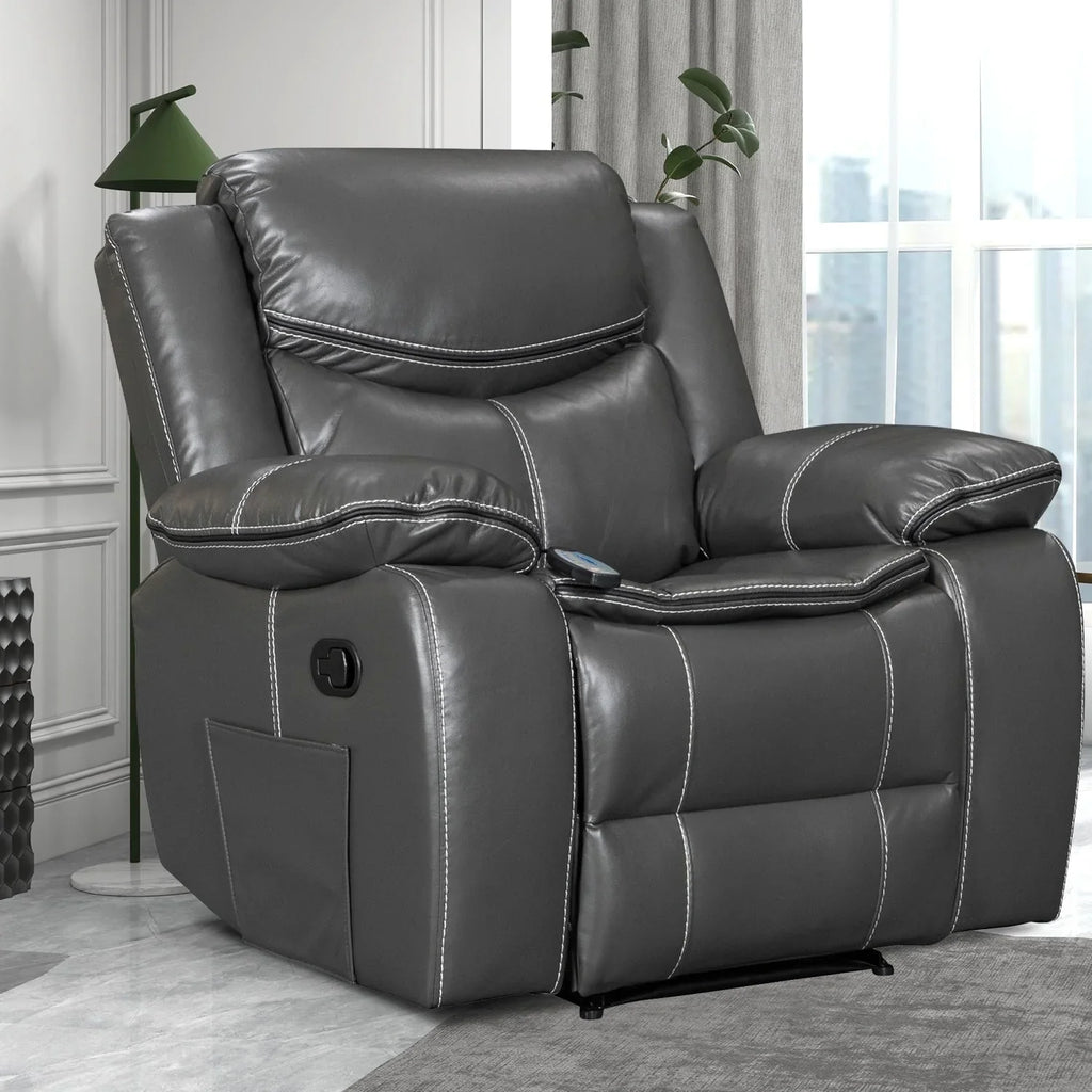 Fauteuil inclinable de massage et chauffant en cuir durable à assise large
