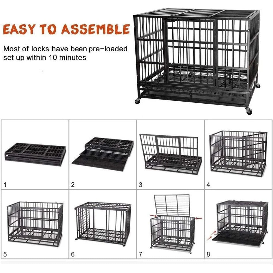 Cage pour chien BOSSIN robuste et indestructible de 48/38 po, chenil anti-fugue avec roulettes verrouillables