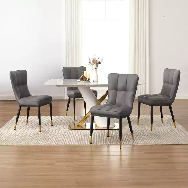Bekrvio Dining Room Chairs Set of 6, Modern Upholstered Faux Leather Seat with High Back, Metal Legs, Armless Kitchen Chairs for Living Dinning Room