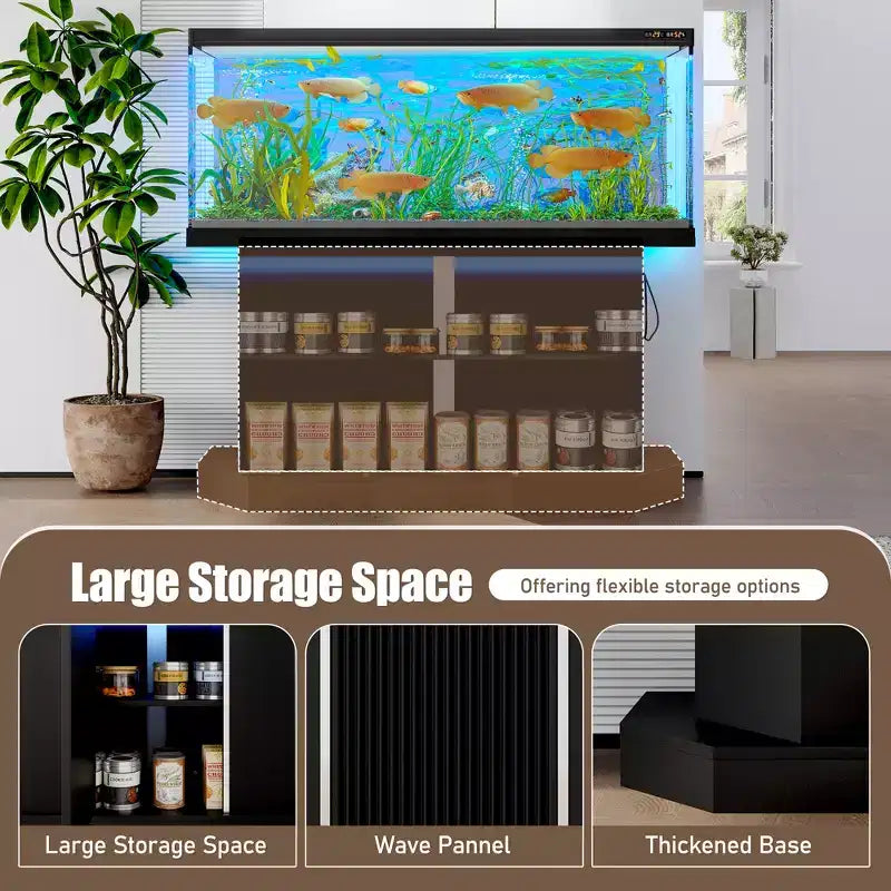 GDFStudio Logan Modern Wood Aquarium Stand with Power Outlet and Storage Cabinet