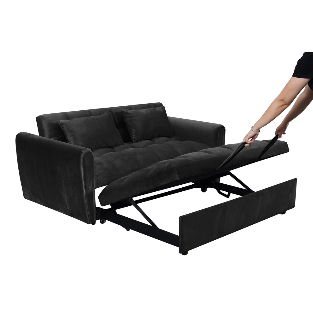 Fluwelen slaapbank van 64,96 inch, 3-in-1, met verstelbare rugleuning, opbergvak en draagvermogen van 500 lb