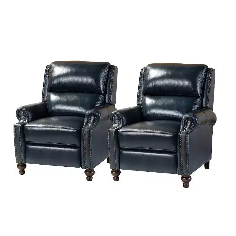 Set aus 2 modernen Elisabete-Sesseln mit hoher Rückenlehne aus echtem Leder und Vintage-Nagelkopfbesatz für Wohnzimmer und Schlafzimmer| ART OF LIVING DESIGNS