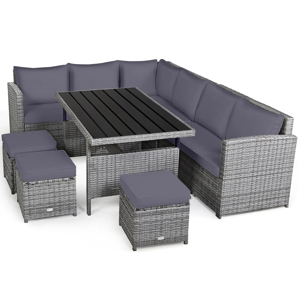 Costway 7-delige eethoek voor de patio van rotan, modulaire bank, fauteuil en voetenbank - Bekijk de details