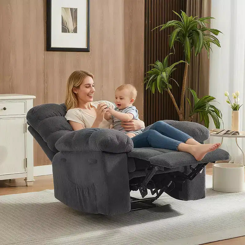Handmatige relaxfauteuil, ergonomische ademende stoffen fauteuil met zijvakken, eenpersoonsbank, geschikt voor woonkamer en slaapkamer
