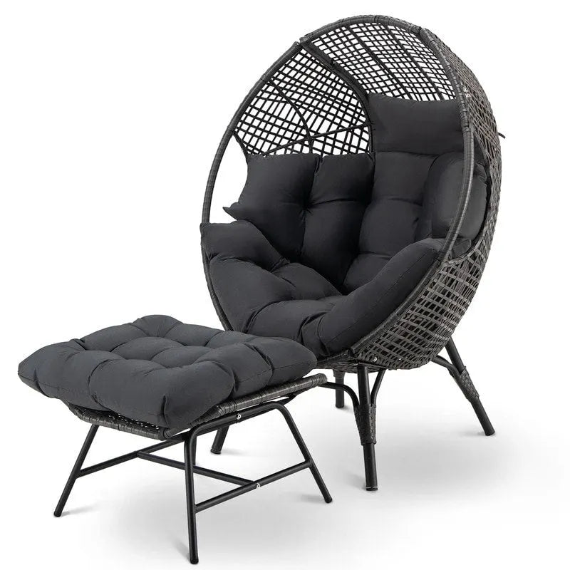 FINCATI Indoor Eggs Chair, 440 lbs Egg Chair Outdoor, Oversized Egg Chair with Ottoman, Luxury Cozy Egg Chair with Foot Rest