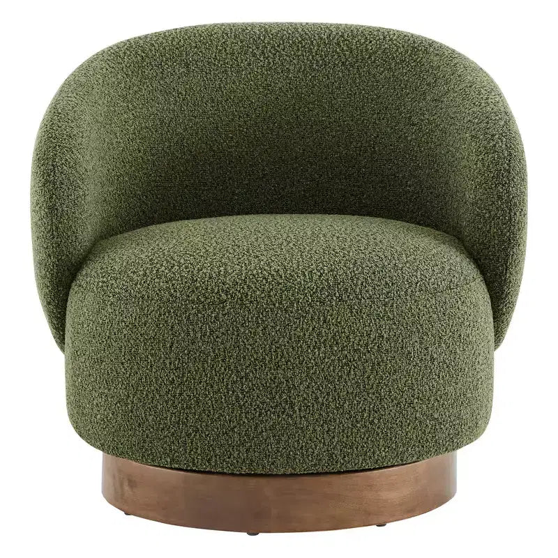 Poltrona barrel girevole imbottita d'accento Spruce&Spring con base in legno