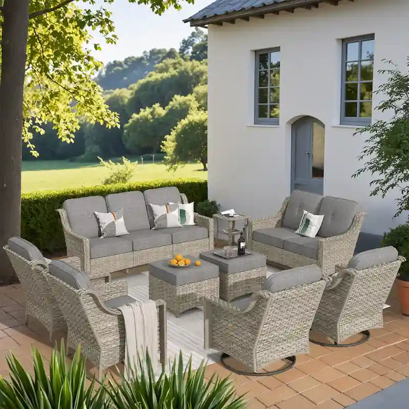 XIZZI 9-piece Outdoor Patio Furniture Conversation Set with Swivel Chair