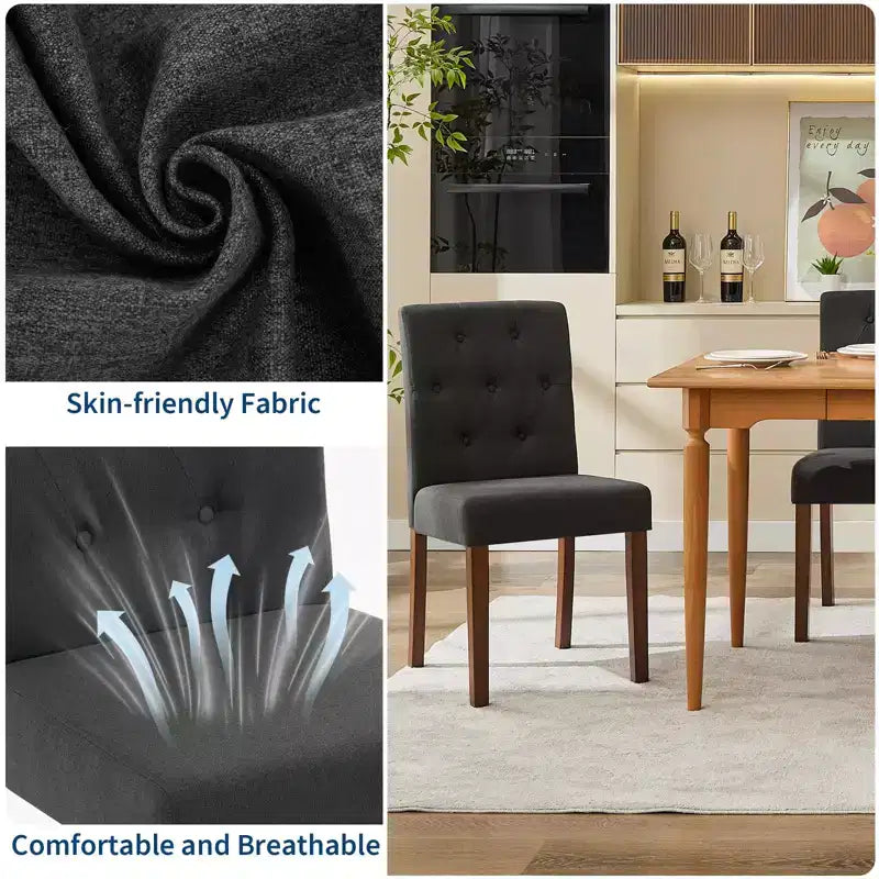 Juego de 6/4 sillas de comedor Parsons con capitonado de botones, sillas de cocina de tela tapizada con patas de madera y asientos acolchados, muebles para salón y cocina