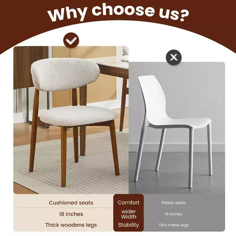 Set van 4 eetkamerstoelen, modern gestoffeerd ontwerp uit het midden van de eeuw, landelijke keukenstoelen met gewatteerde stoffen zitting en houten poten, beige