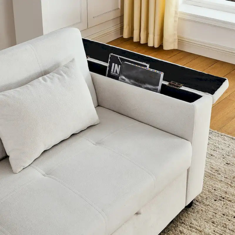 Sofa rozkładana 54, 2-osobowa sofa z funkcją spania i rozkładanymi fotelami, schowkiem, poduszką lędźwiową i gniazdem USB