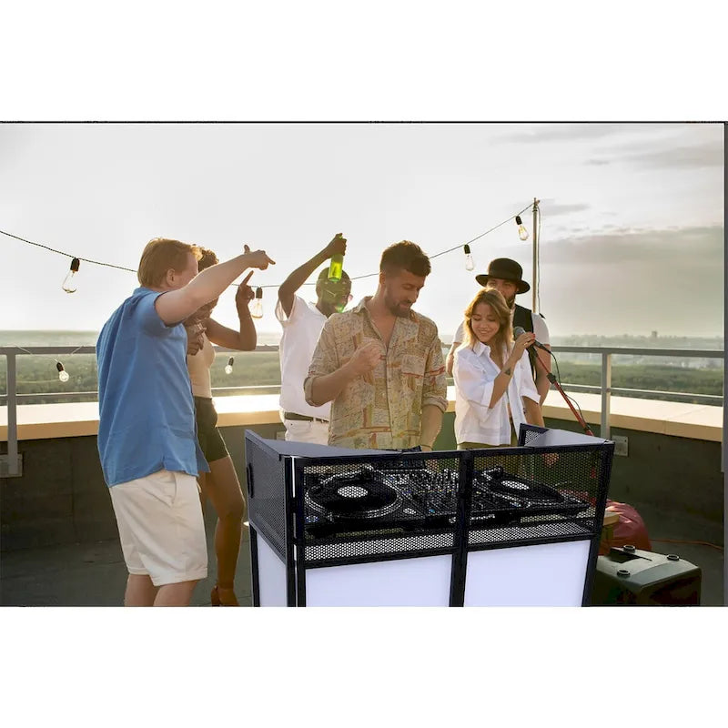 Set da tavolo portatile per DJ con teli schermanti per illuminazione integrati, robusta custodia per il trasporto e dimensioni compatte di 40x20 pollici
