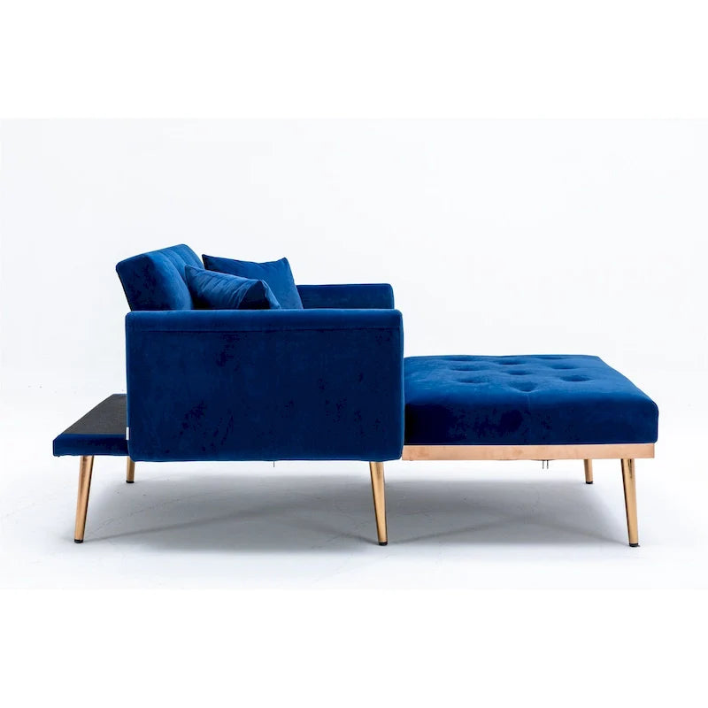 Velvet Upholstered Tufted Living Room Sleeper Sofa Chair With Rose Golden feet