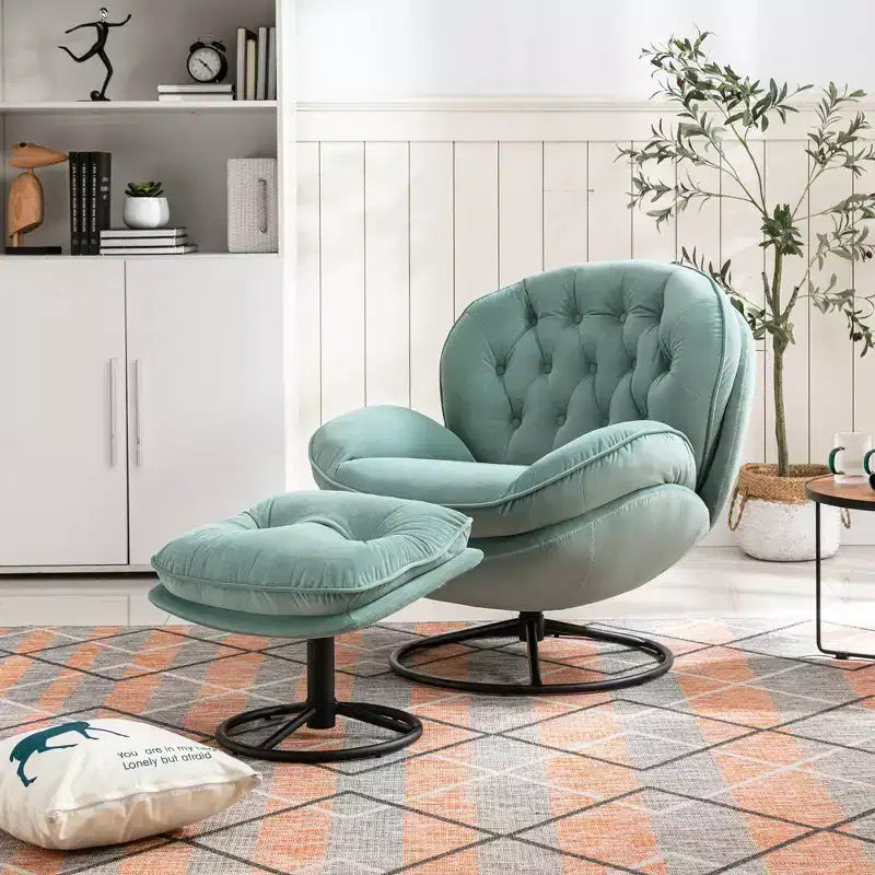 Okak Samt-Sessel mit Hocker, moderner armloser Wohnzimmersessel im Mid-Century-Stil, weicher und bequemer Sessel zum Fernsehen und Spielen