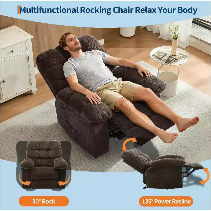 Handmatige relaxfauteuil, ergonomische ademende stoffen fauteuil met zijvakken, eenpersoonsbank, geschikt voor woonkamer en slaapkamer
