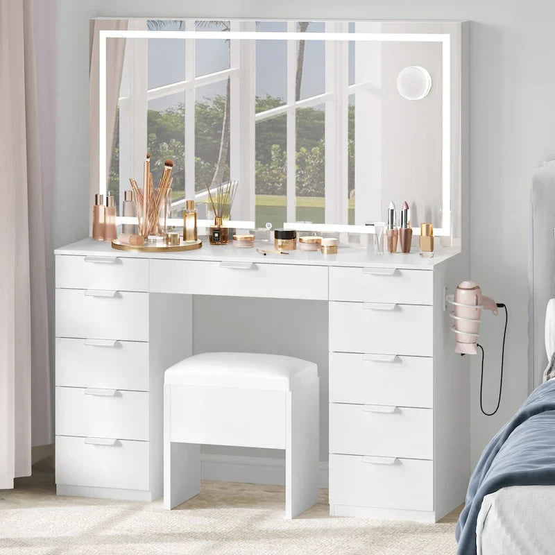 Moasis 46 kaptafel met ingebouwd stopcontact, verlichte spiegel en föhnrek - 55.8 H X 46 W X 11.7 D
