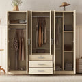 6-Doors Wooden Wardrobe Storage with 3 Big Drawers for Bedroom