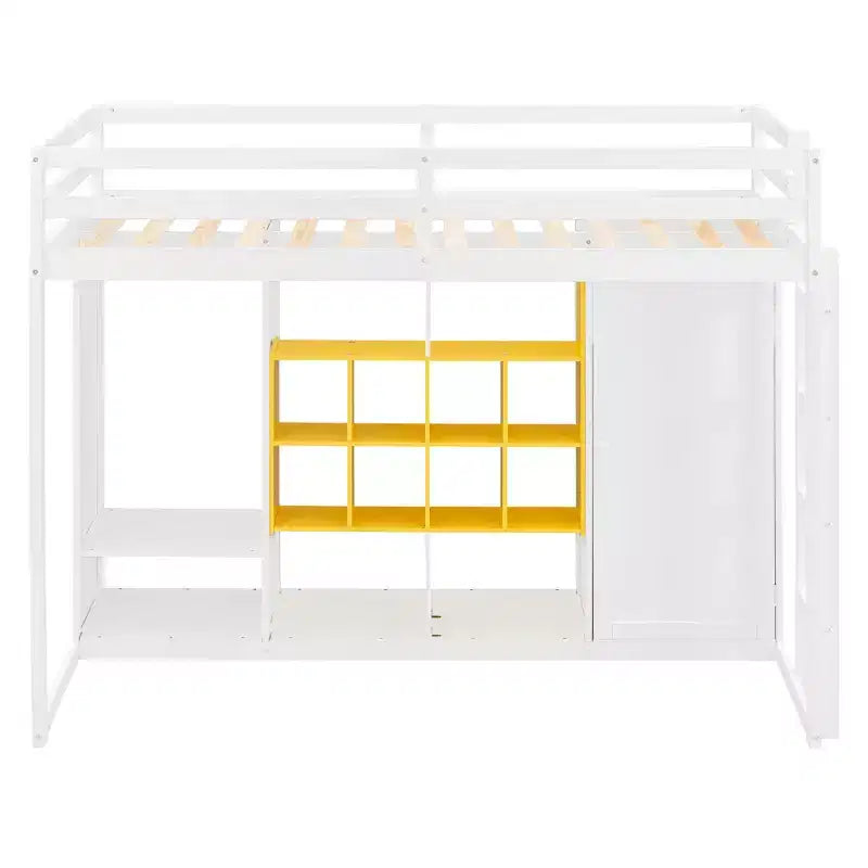 Letto a soppalco per bambini con armadio e mensole, struttura letto a soppalco in legno con mobile contenitore per bambini e ragazzi