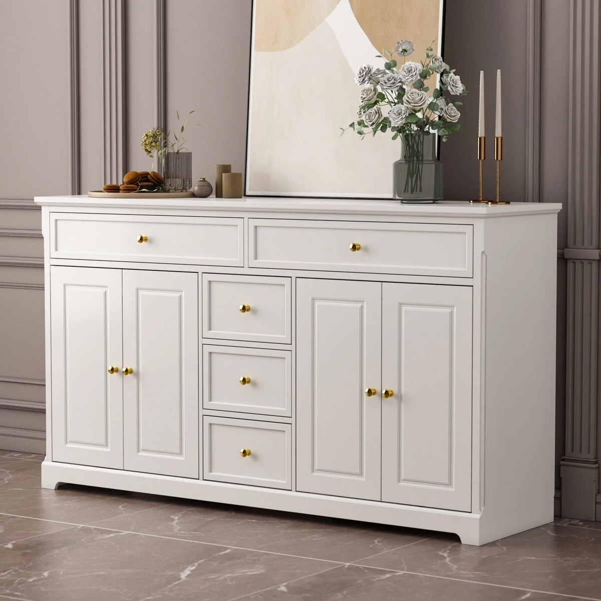 Credenza buffet bianca da 59.1'' in stile moderno di metà secolo, contemporanea e laccata