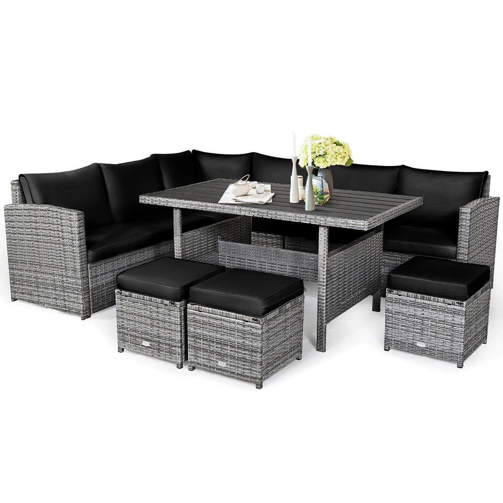 Costway 7-delige eethoek voor de patio van rotan, modulaire bank, fauteuil en voetenbank - Bekijk de details