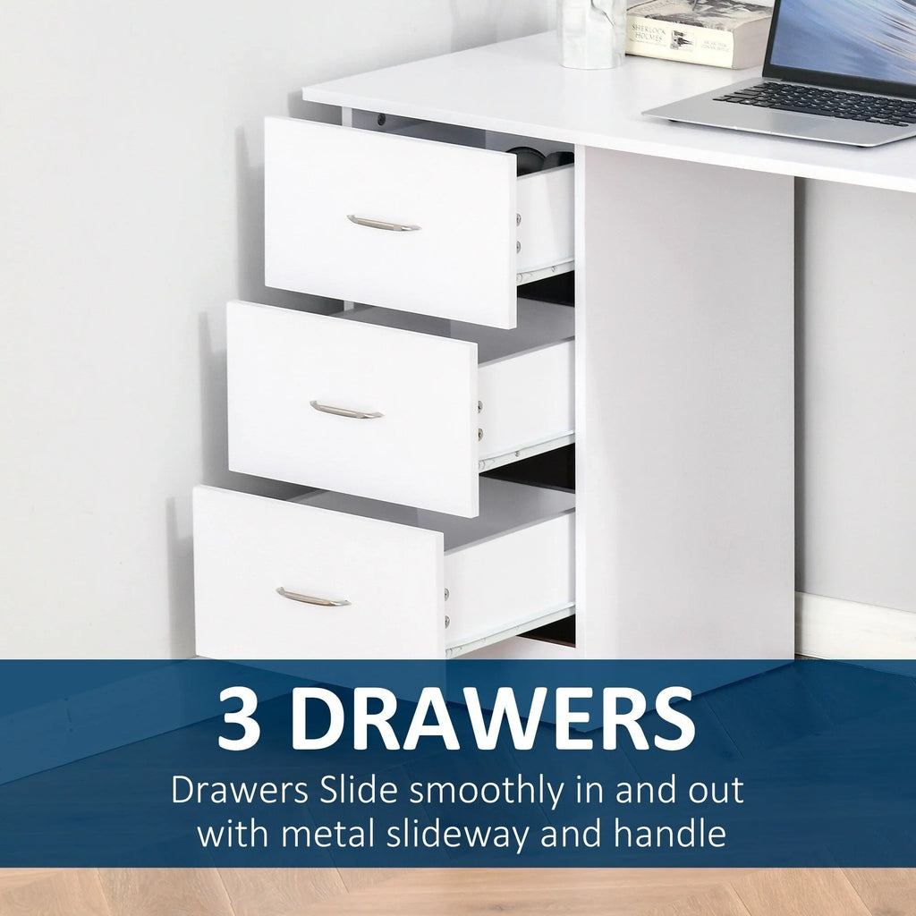 Scrivania HOMCOM 47 con libreria, moderna, per home office, tavolo da scrittura e postazione di lavoro con 3 cassetti e ripiano contenitore - bianca