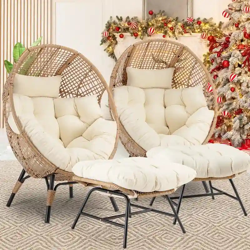 FINCATI Indoor Eggs Chair, 440 lbs Egg Chair Outdoor, Oversized Egg Chair with Ottoman, Luxury Cozy Egg Chair with Foot Rest