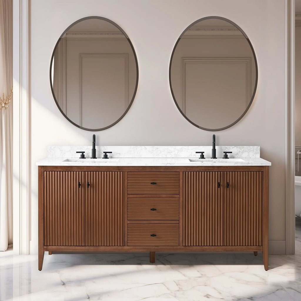 Vanity Art 72 badkamermeubel met dubbele wastafel en blad van composietmarmer
