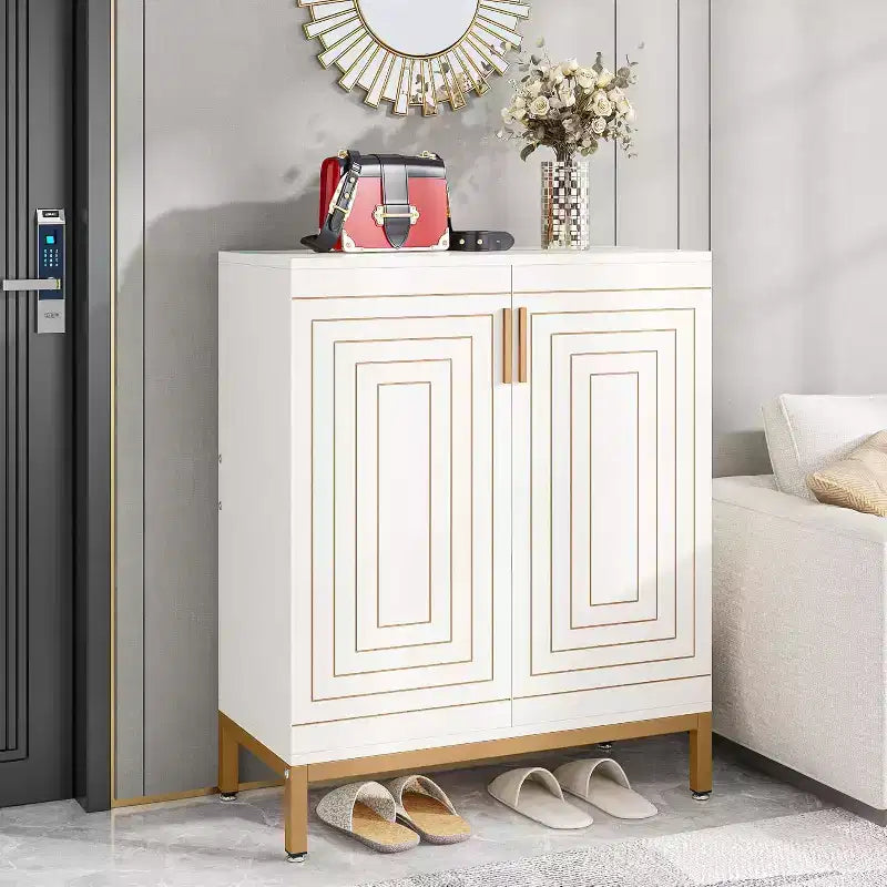 Scarpiera per 20 paia, mobile moderno a 6 ripiani con ante, organizer indipendente per ingresso, bianco e oro