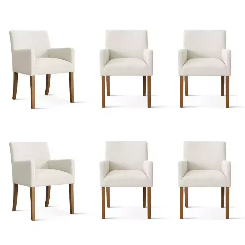 Set of 6 Upholstered Dining Chairs with Arms, Modern Linen Armchairs with Wooden Legs, Accent Chairs for Dining Room, Living Room - Panipeachy