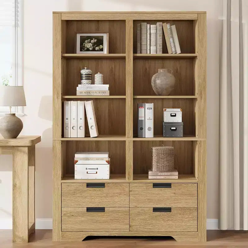 183 cm hohes Bücherregal mit 4 Schubladen, freistehendes Bücherregal im Landhausstil für Schlafzimmer, Wohnzimmer und Homeoffice