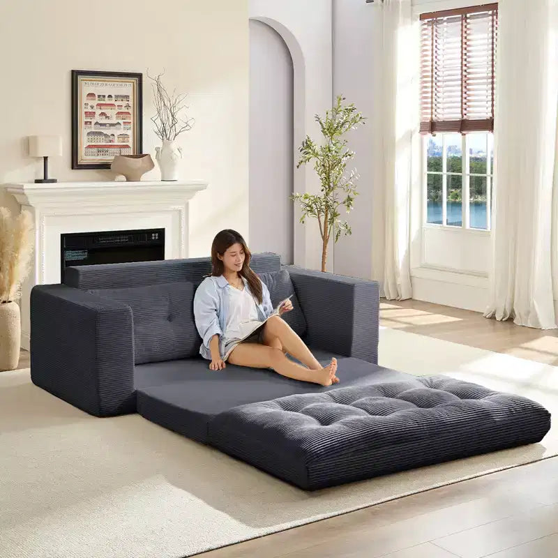Mjkone 71'' 2-in-1 Convertible Futon Sofa Bed, Corded Fabric Foldable Tufted Buttons Loveseat Sleeper Sofa,Space-Saving