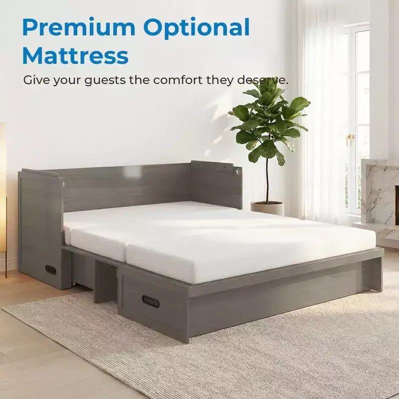 Mjkone Queen Size Convertible Murphy Cabinet Bed with USB Charging, Storage Drawers,No Mattress Included