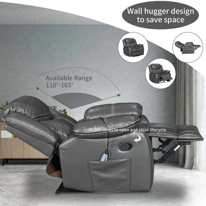 Fauteuil inclinable de massage et chauffant en cuir durable à assise large